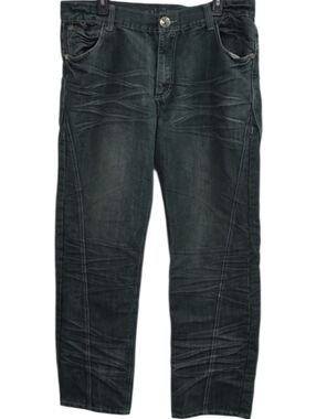 Distressed Relaxed Fit Jeans Streetwear 38 X 32 Wide Leg Faded Denim